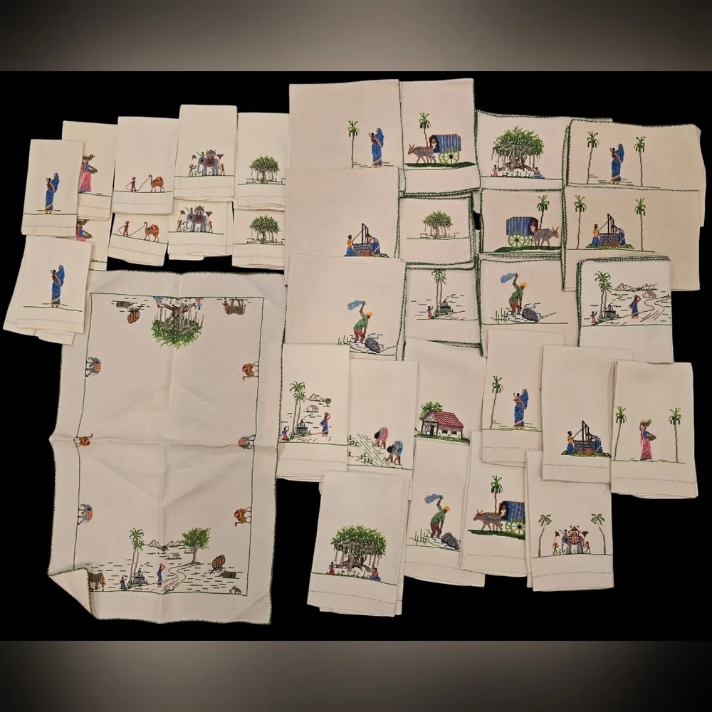 Hand embroidered table and hand linens from Indonesia 1950s